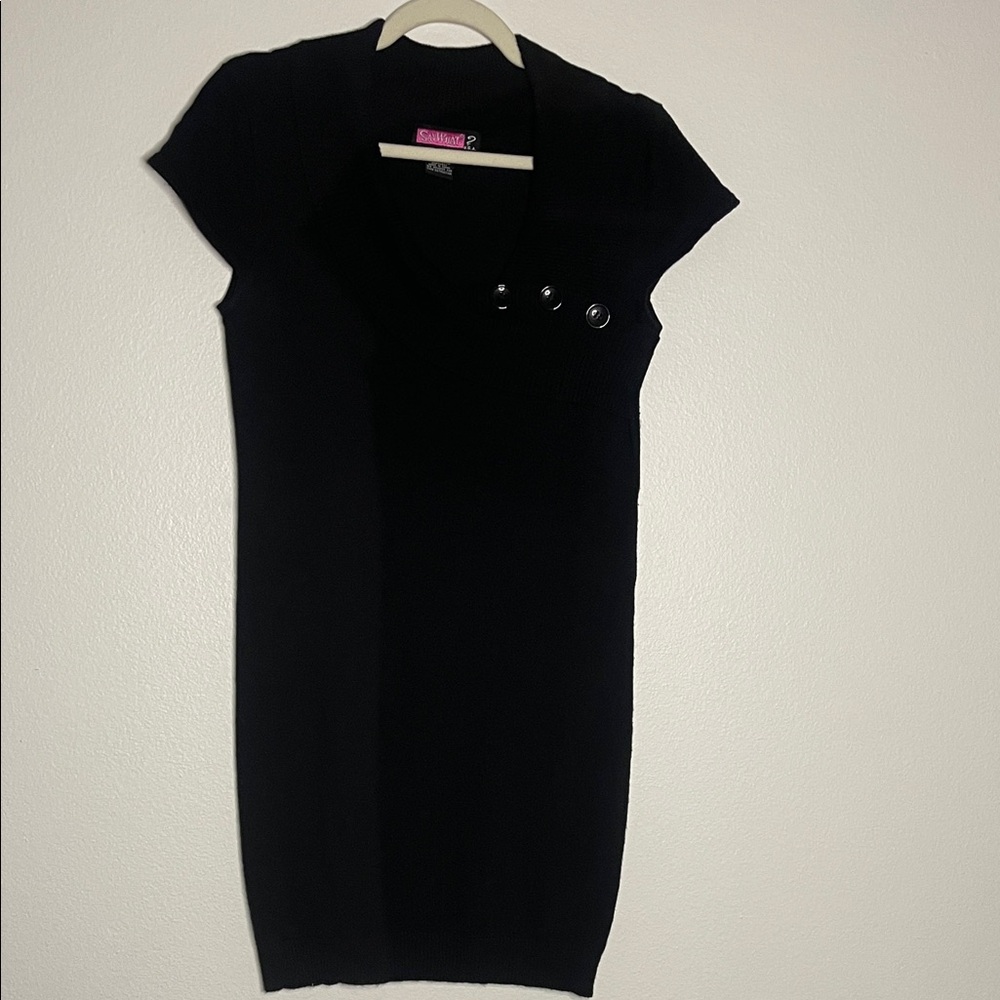 Say What? Black Sweater Dress with Button Detail Size Large PTP 17”-21” EUC